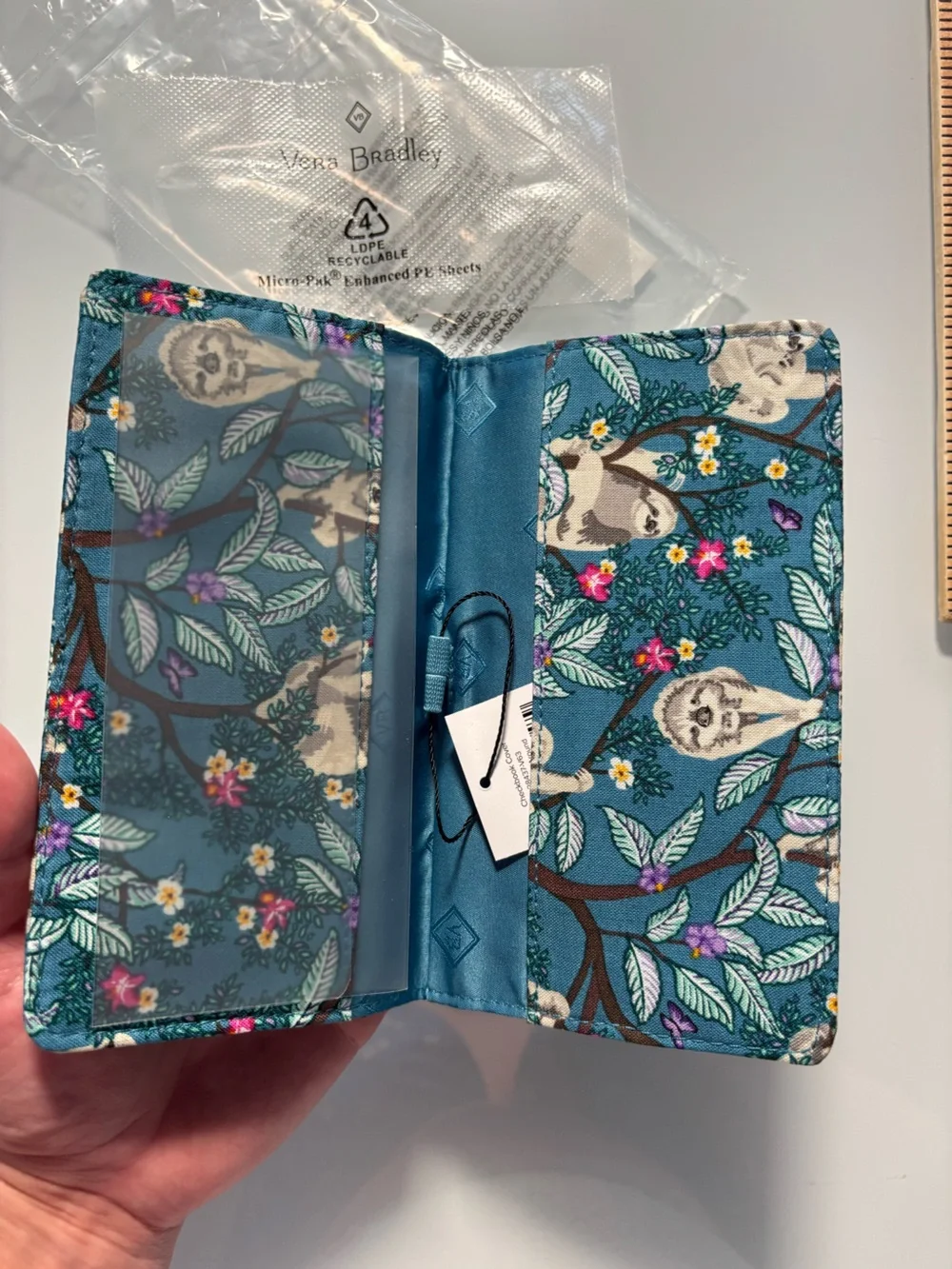 NEW WITH TAGS Vera Bradley Blue Sloth Print Cotton Wallet Checkbook Cover